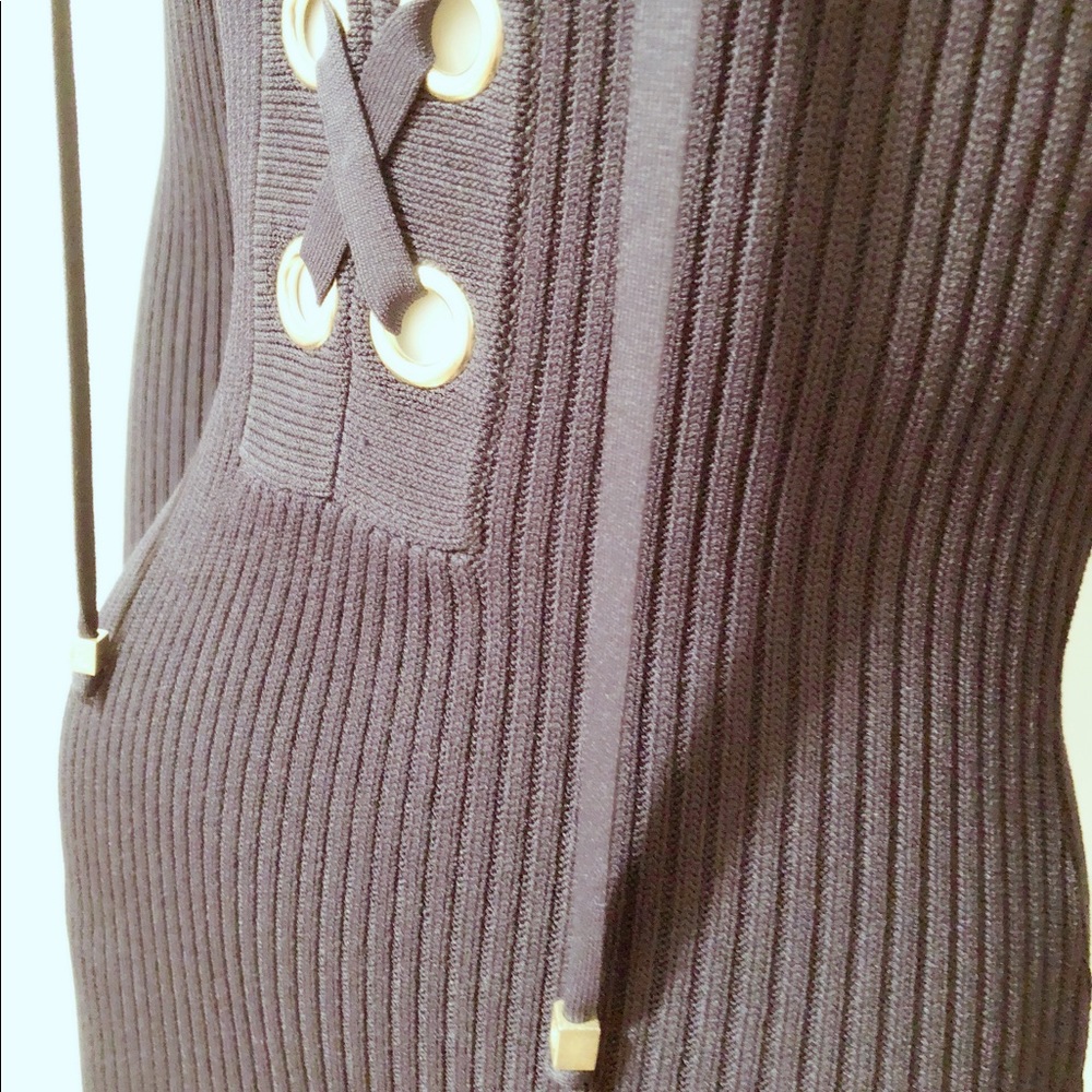 Navy lace up ribbed dress